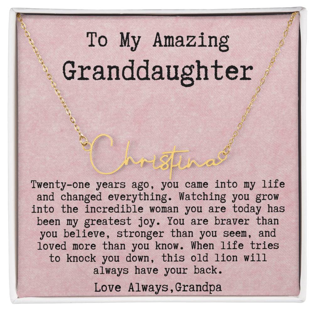 Personalized 21st Birthday Gift from Grandpa - Signature Style Name Necklace