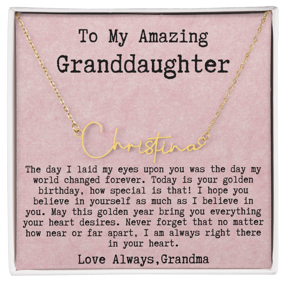 Personalized Golden Birthday Gift from Grandma to Granddaughter - Signature Style Name Necklace