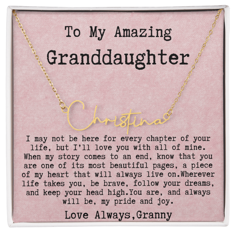 Personalized Birthday Gift for Granddaughter – Custom Signature Style Name Necklace – Unique Name Plate Necklace from Granny
