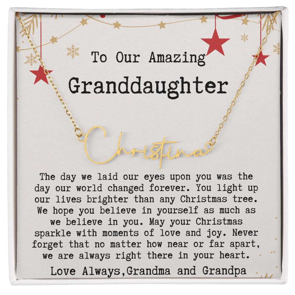 Personalized Christmas Gift from Grandma & Grandpa to Granddaughter - Signature Style Name Necklace