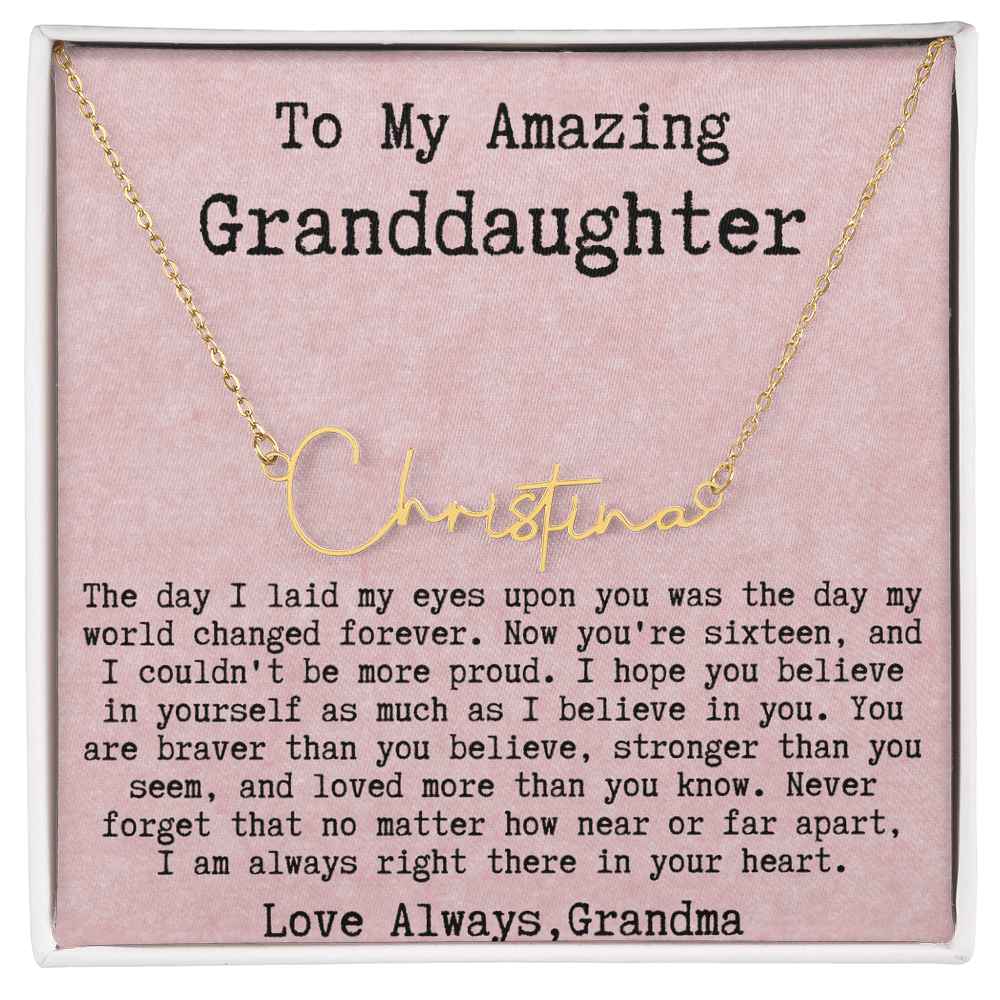 Personalized 16th Birthday Gift for Granddaughter from Grandma - Signature Style Name Necklace