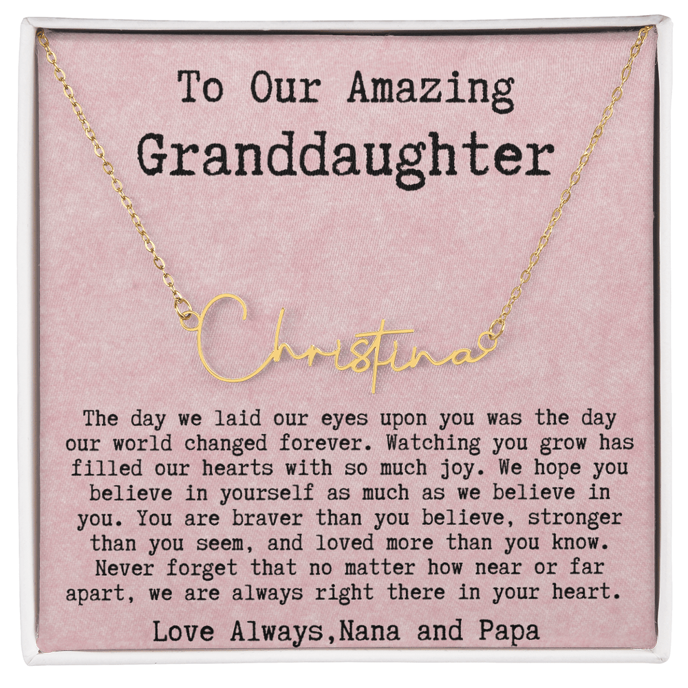 Personalized Birthday Gift for Granddaughter from Nana and Papa - Signature Style Name Necklace