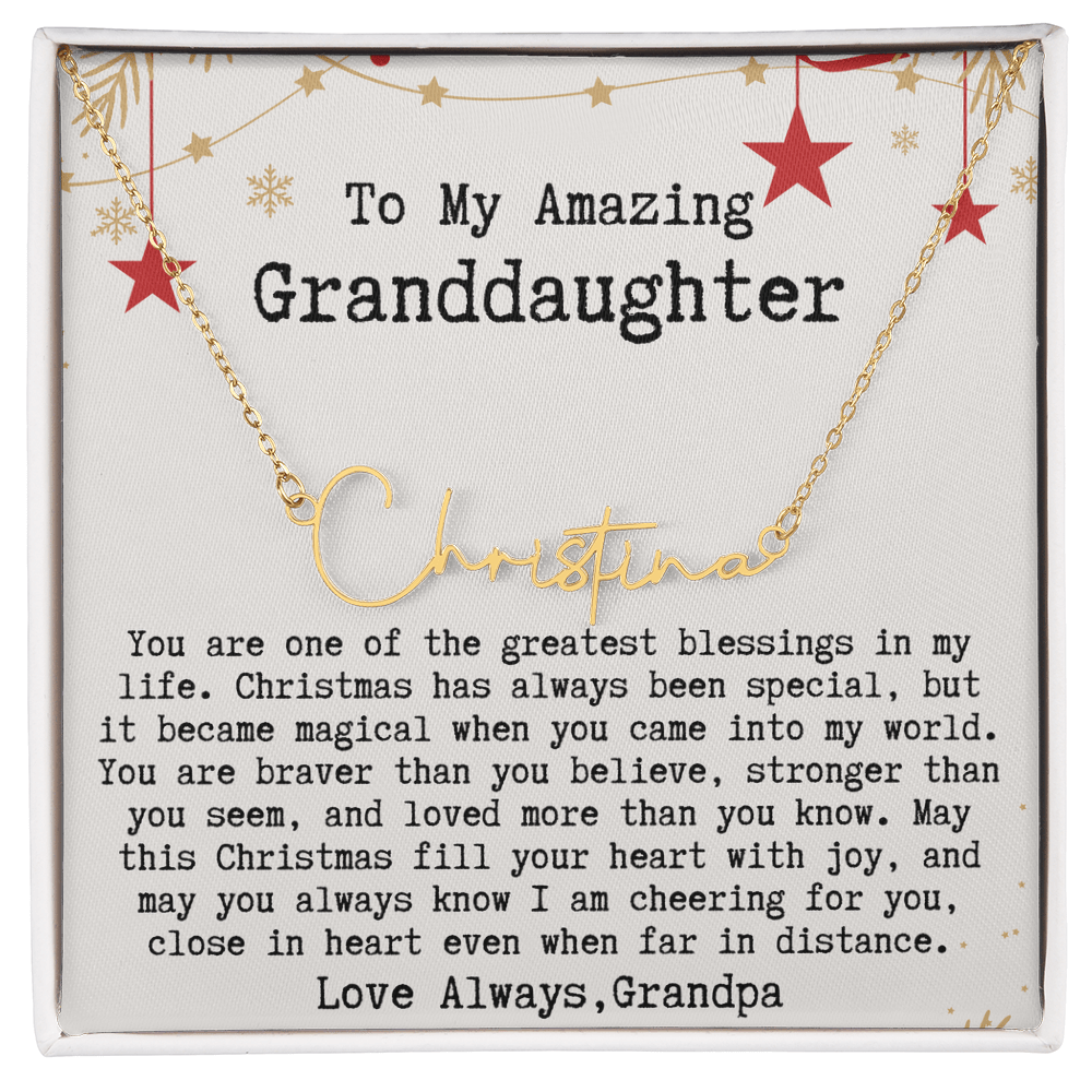 Personalized Christmas Gift from Grandpa to Granddaughter - Signature Style Name Necklace