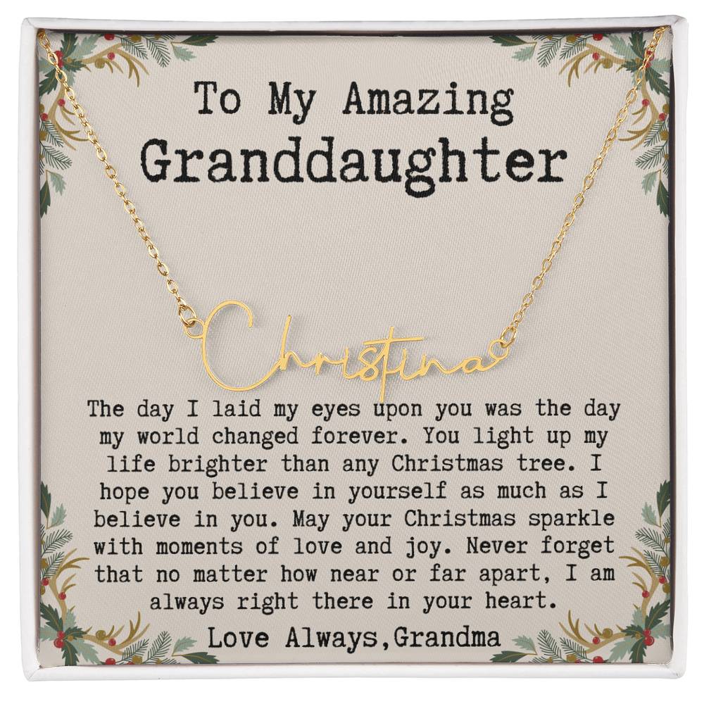 Custom Christmas Gift from Grandma to Granddaughter - Signature Style Name Necklace