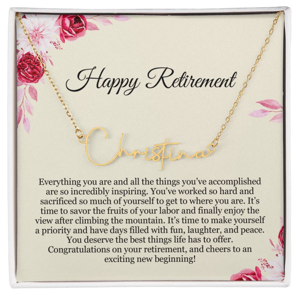 Personalized Retirement Gift for Her - Customizable Signature Style Name Necklace