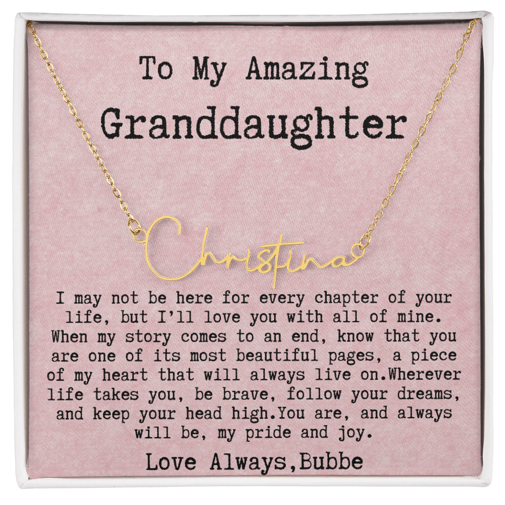 Personalized Birthday Gift for Granddaughter – Custom Signature Style Name Necklace – Unique Name Plate Necklace from Bubbe