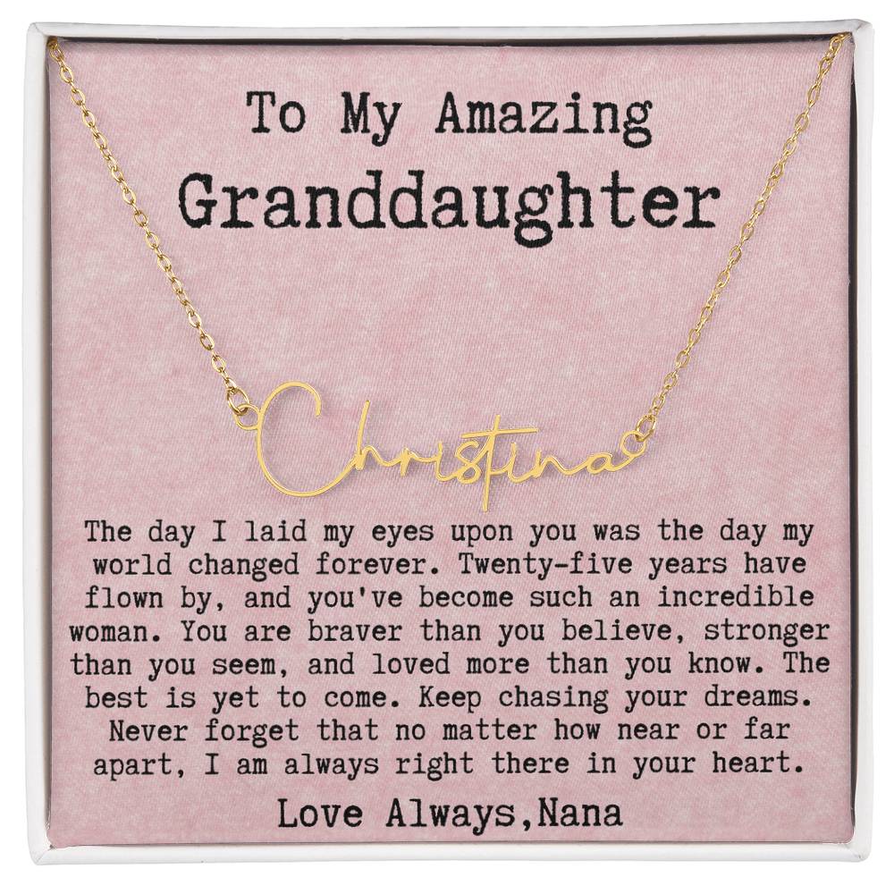 Personalized 25th Birthday Gift from Nana to Granddaughter - Signature Style Name Necklace