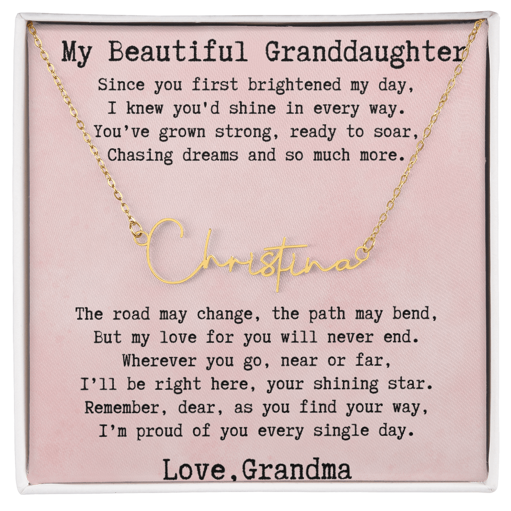 Personalized Birthday Gift for Granddaughter – Custom Signature Style Name Necklace – Unique Name Plate Necklace from Grandma