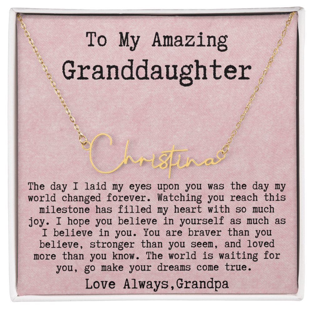 Personalized Graduation Gift from Grandpa to Granddaughter - Signature Style Name Necklace