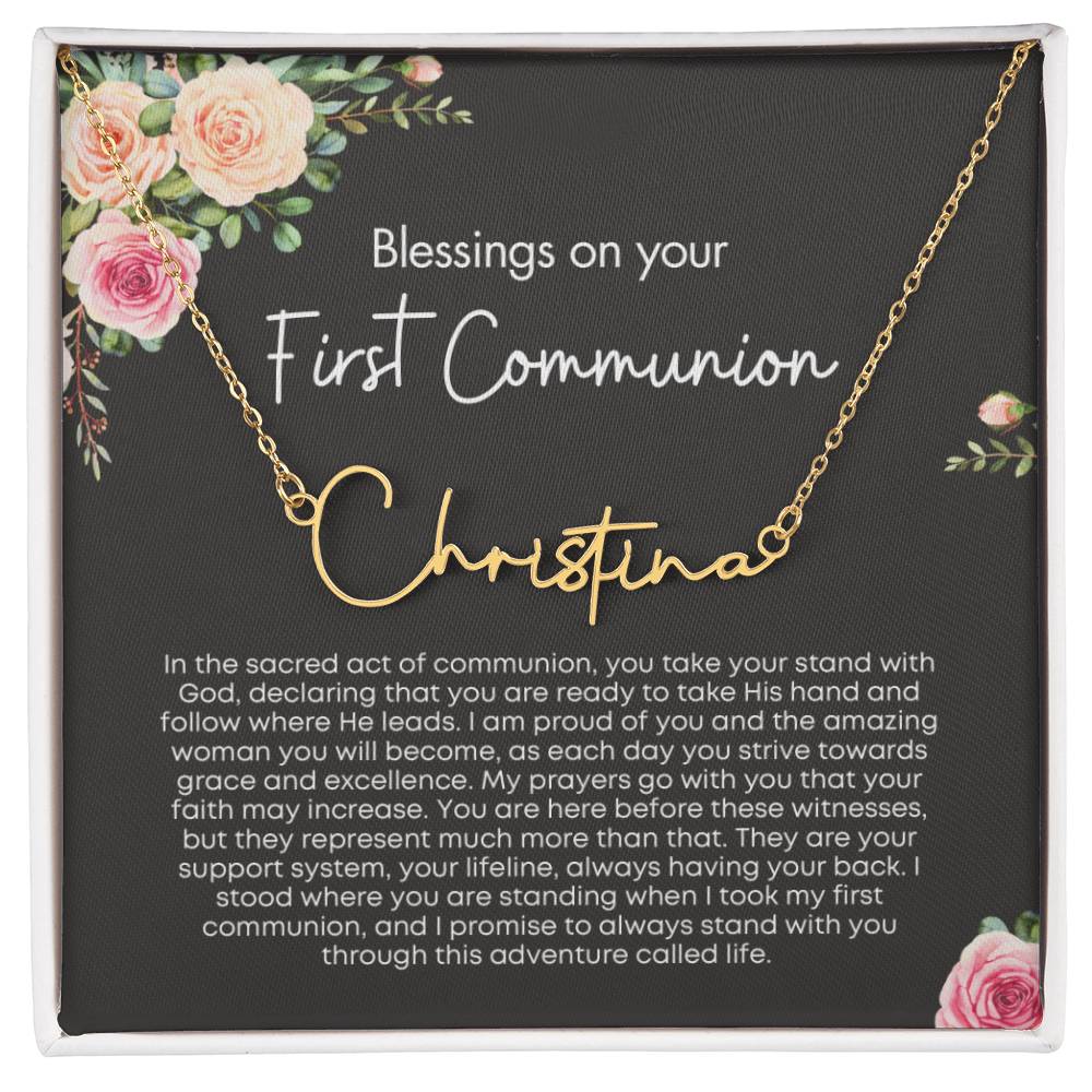 Personalized First Holy Communion Gift for Her - Customizable Signature Style Name Necklace
