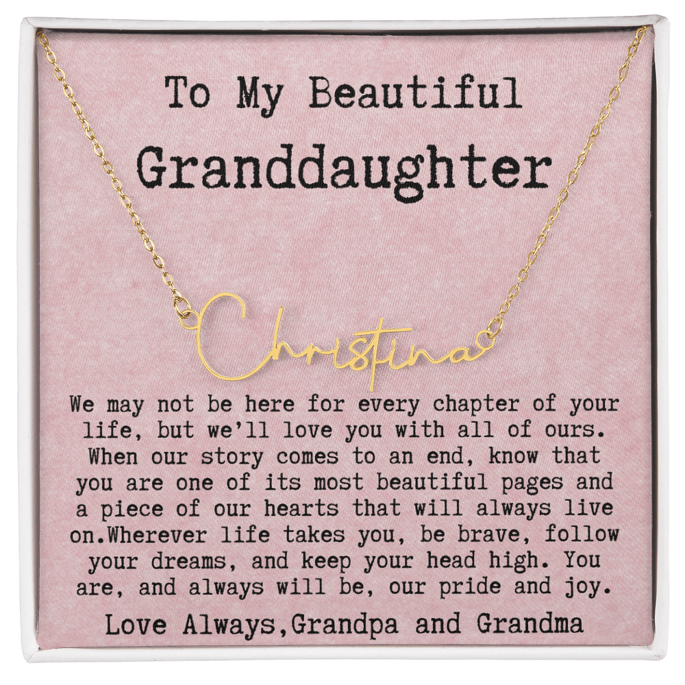Personalized Gift for Granddaughter from Grandpa and Grandma - signature style name necklace