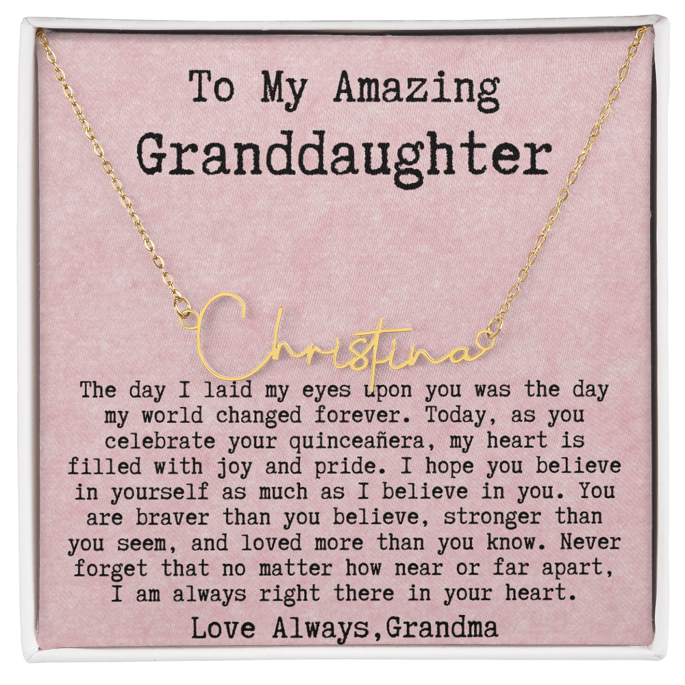 Personalized Quinceañera Gift from Grandma to Granddaughter - Signature Style Name Necklace