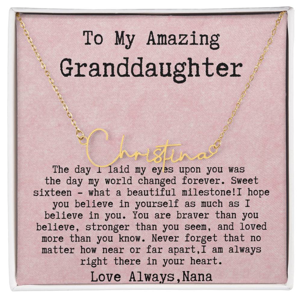 Personalized 16th Birthday Gift for Granddaughter from Nana - Signature Style Name Necklace