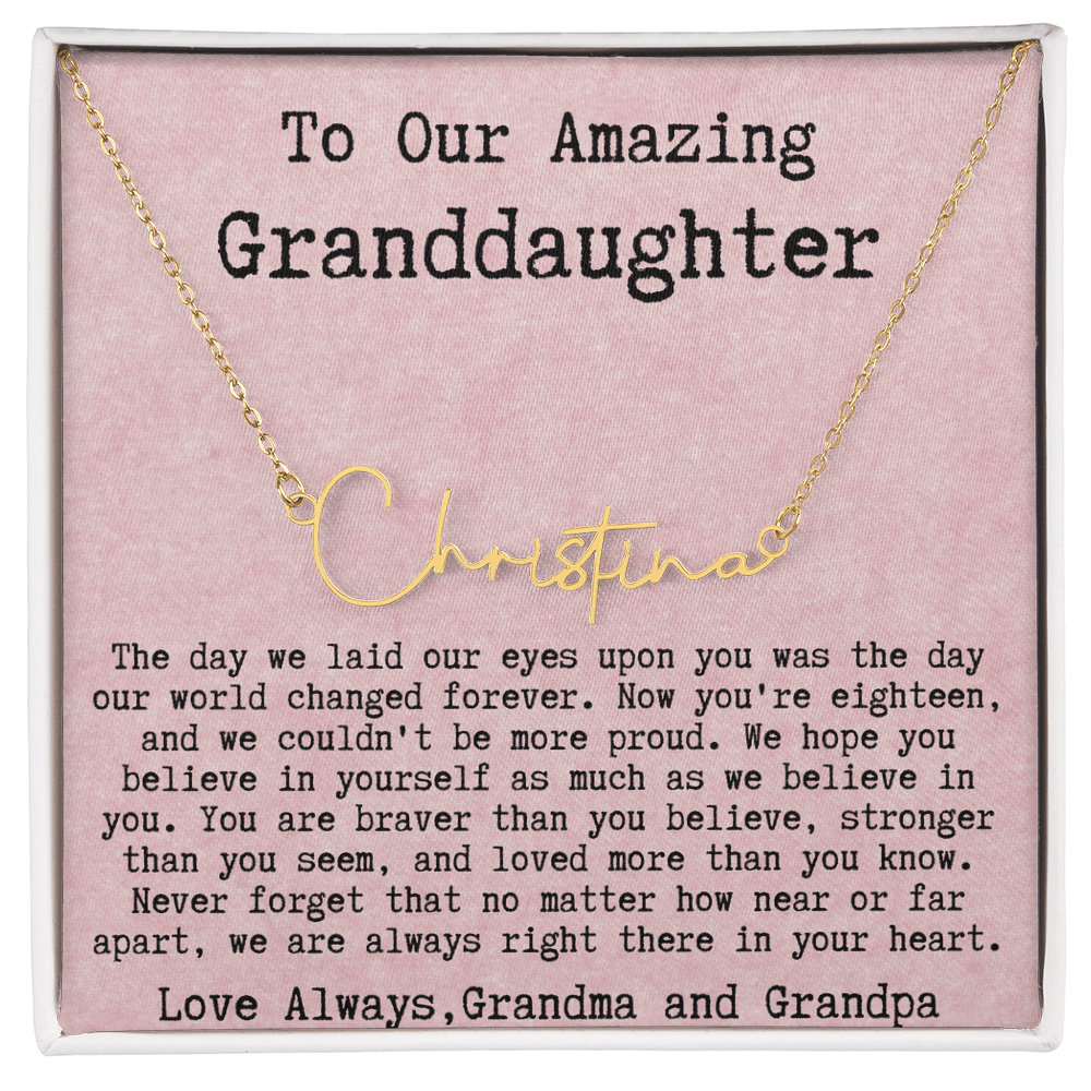 Personalized 18th Birthday Gift for Granddaughter from Grandma and Grandpa - Signature Style Name Necklace