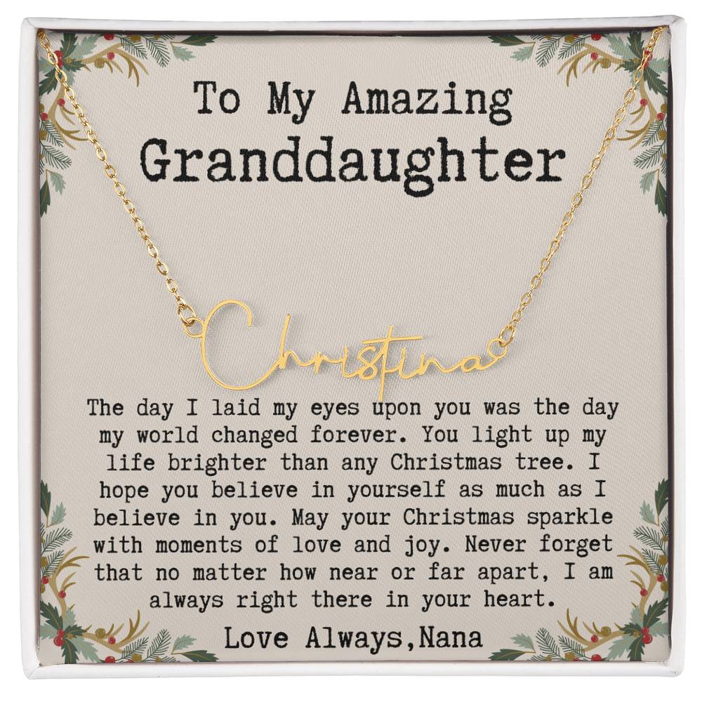 Custom Christmas Gift from Nana to Granddaughter - Signature Style Name Necklace