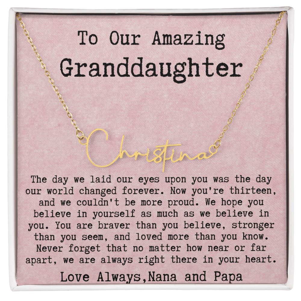 Personalized 13th Birthday Gift from Nana and Papa - Signature Style Name Necklace
