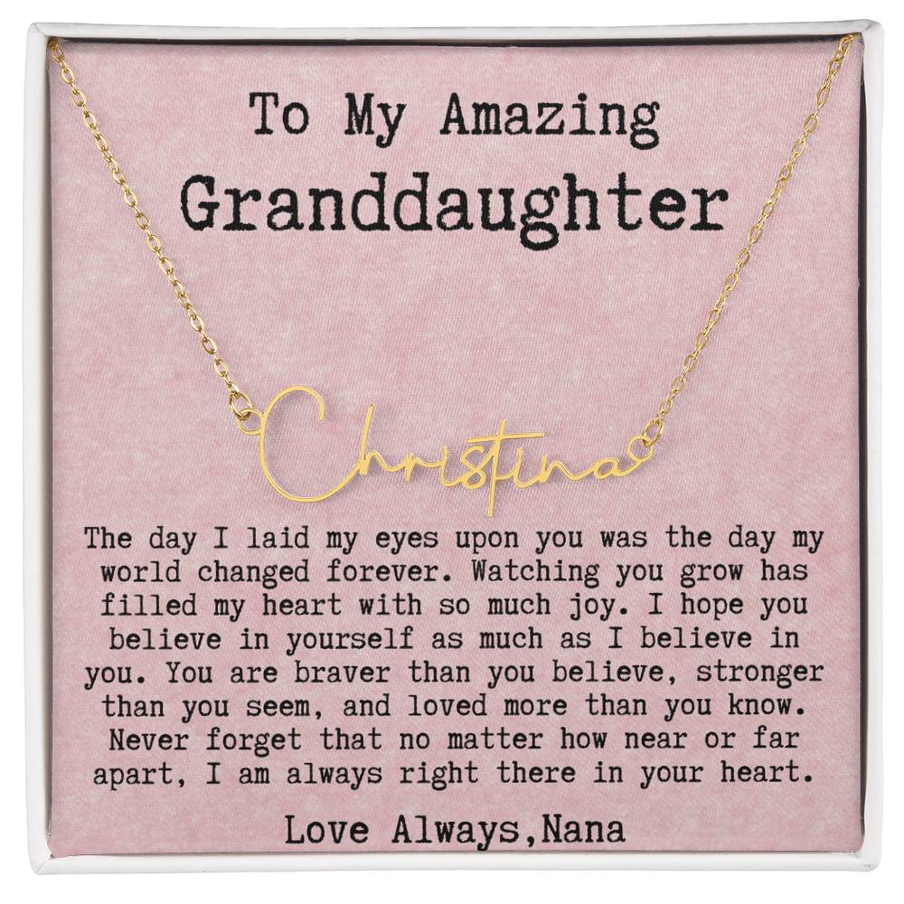 Personalized Birthday Gift for Granddaughter from Nana - Signature Style Name Necklace