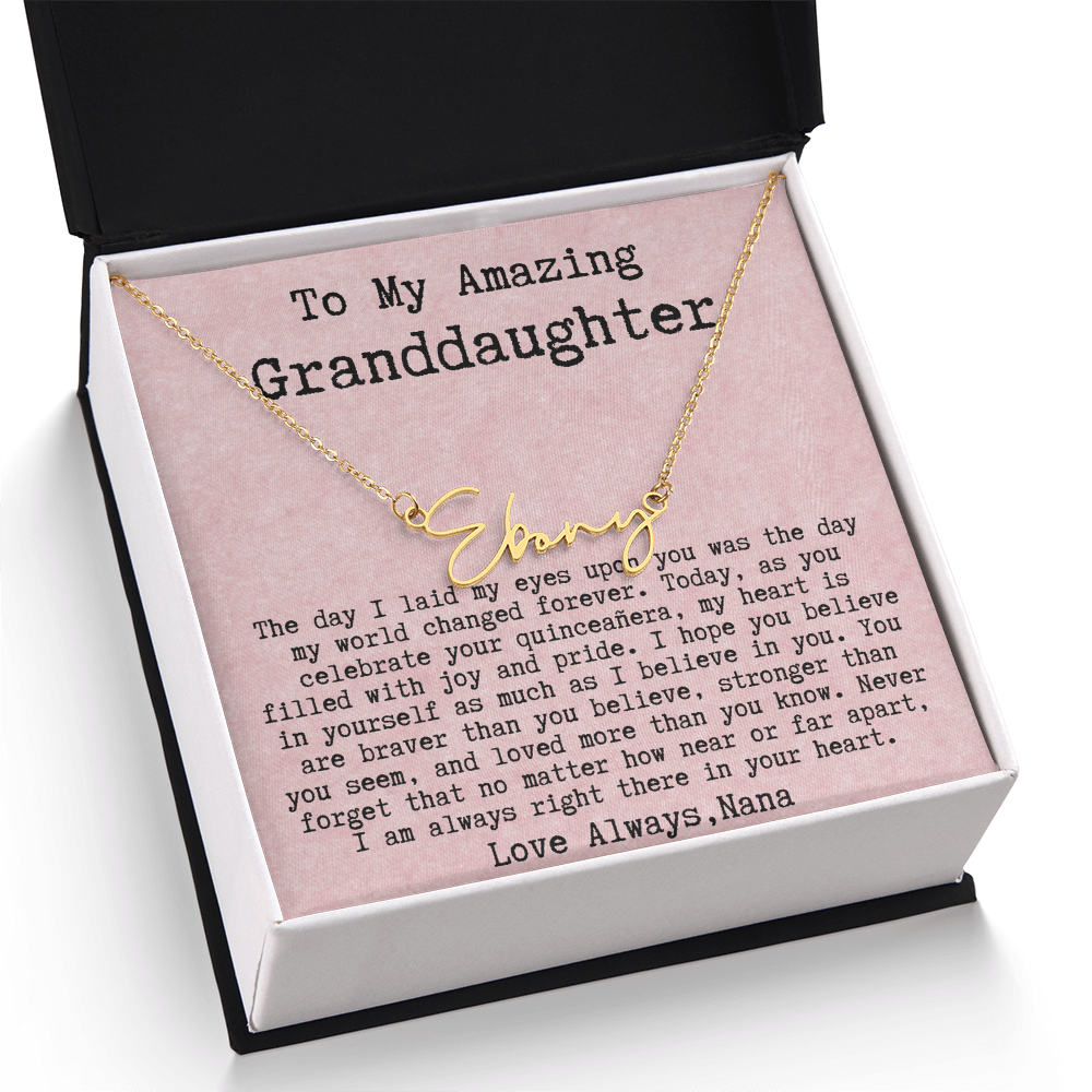Personalized Quinceañera Gift from Nana to Granddaughter - Signature Style Name Necklace
