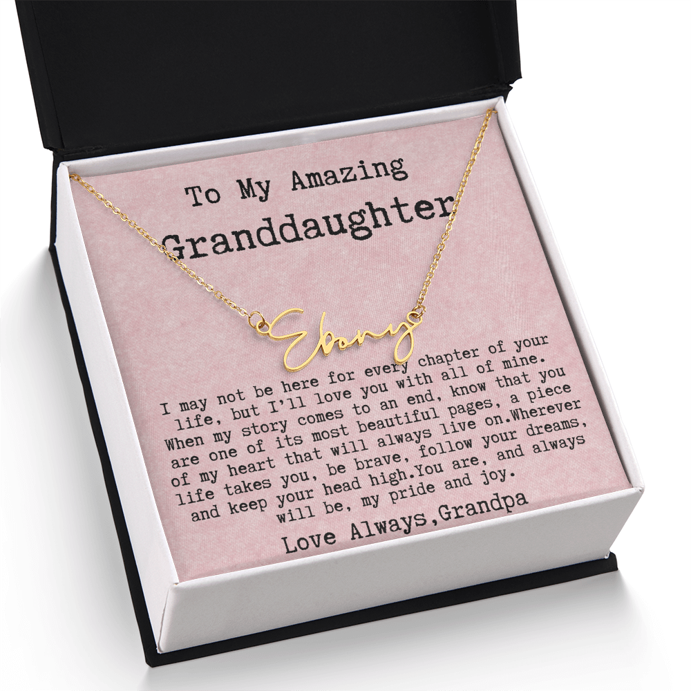 Personalized Birthday Gift for Granddaughter – Custom Signature Style Name Necklace – Unique Name Plate Necklace from Grandpa