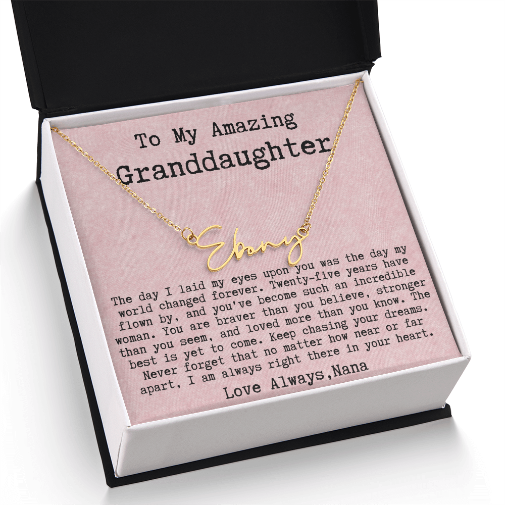 Personalized 25th Birthday Gift from Nana to Granddaughter - Signature Style Name Necklace