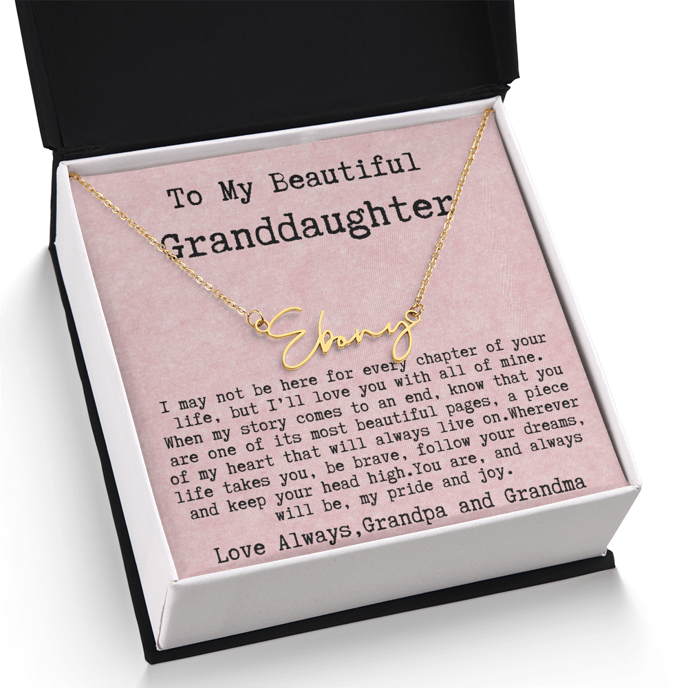 Gift for Granddaughter from Grandpa and Grandma - Signature Style Name Necklace