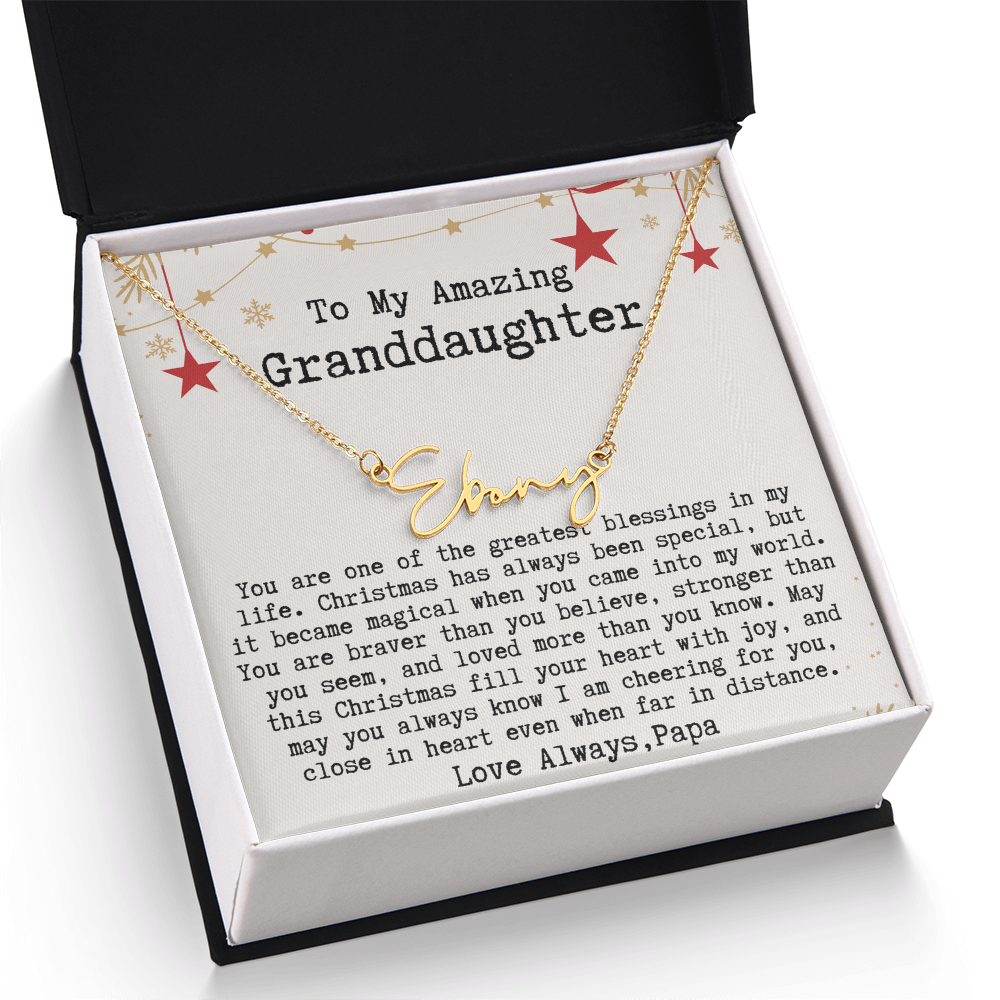 Personalized Christmas Gift from Papa to Granddaughter - Signature Style Name Necklace