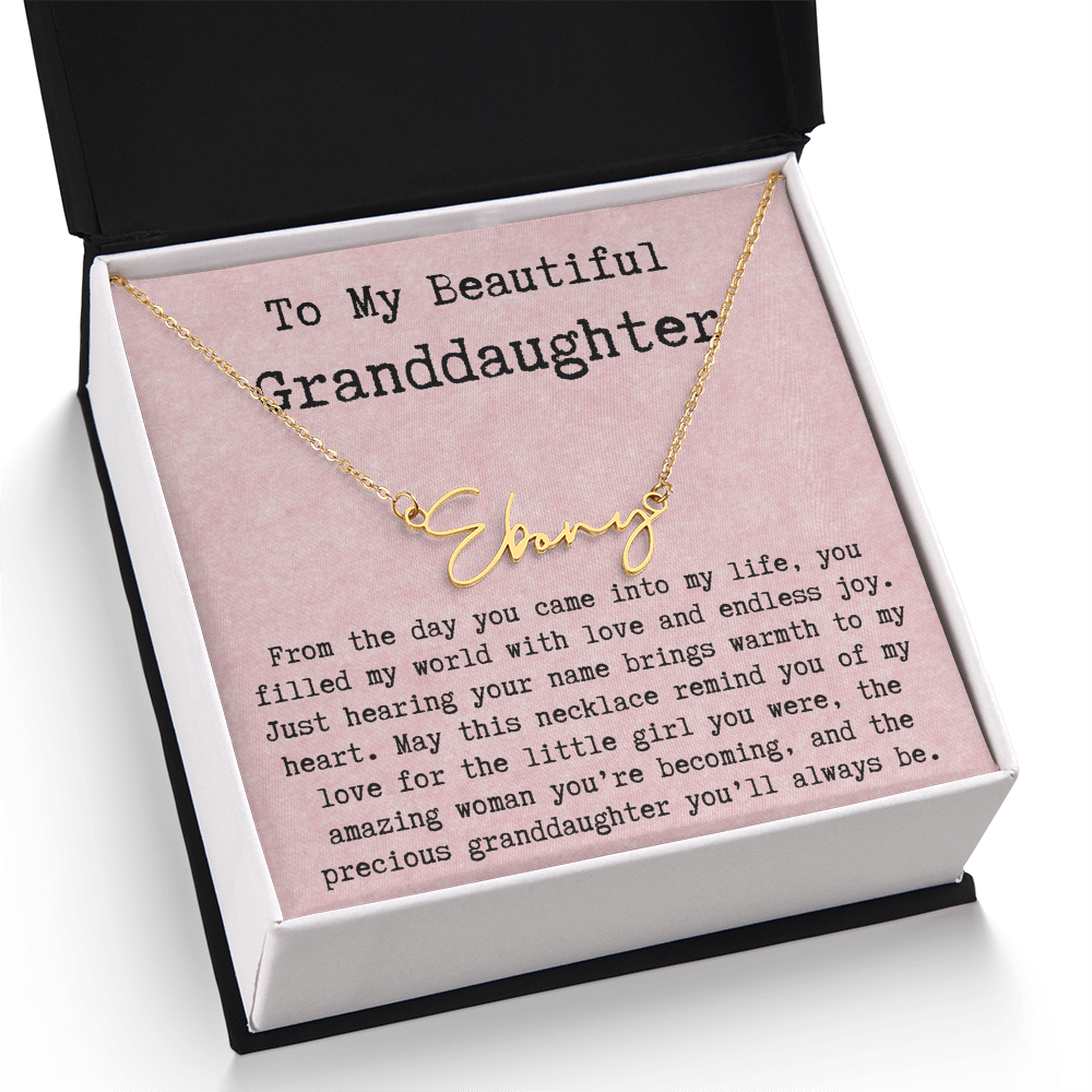 Personalized Birthday Gift for Granddaughter – Custom Signature Style Name Necklace – Unique Name Plate Necklace from Grandma, Nana, or Grandpa