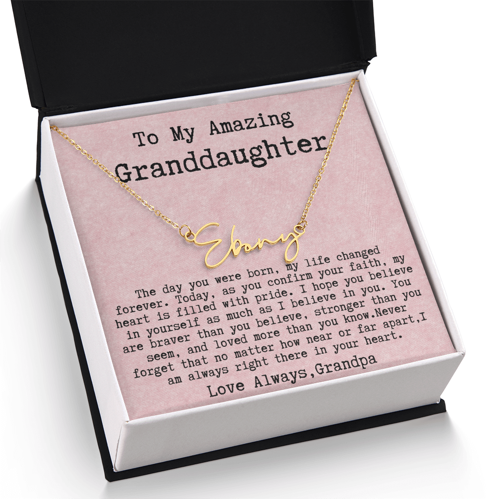 Personalized Confirmation Gift from Grandpa to Granddaughter - Signature Style Name Necklace
