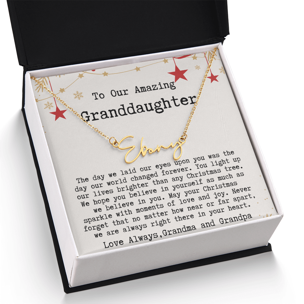 Personalized Christmas Gift from Grandma & Grandpa to Granddaughter - Signature Style Name Necklace