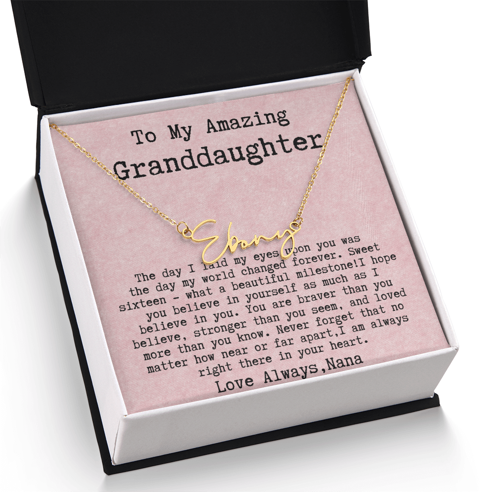 Personalized 16th Birthday Gift for Granddaughter from Nana - Signature Style Name Necklace