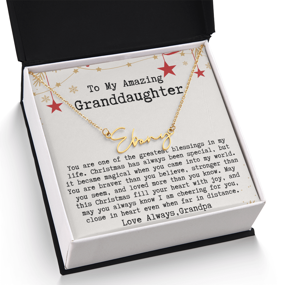 Personalized Christmas Gift from Grandpa to Granddaughter - Signature Style Name Necklace
