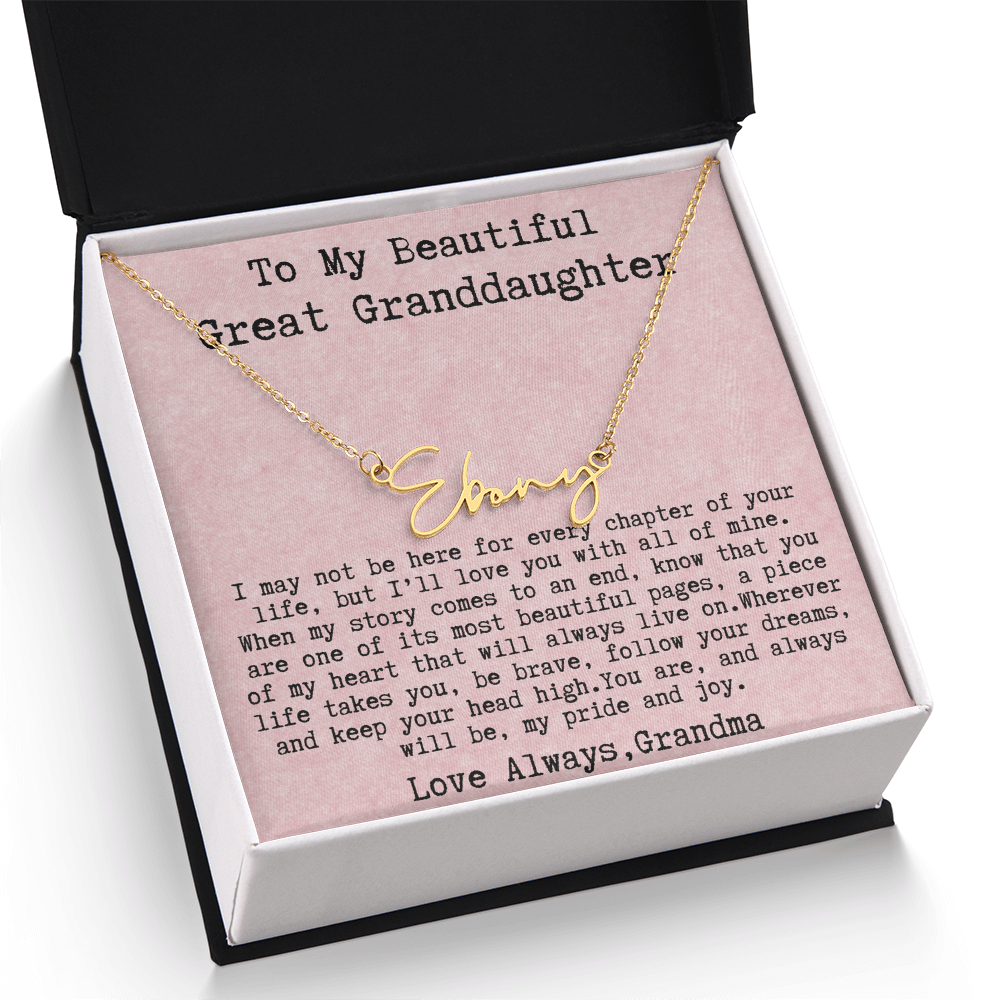 Gift for Great Granddaughter from Grandma - Signature Style Name Necklace