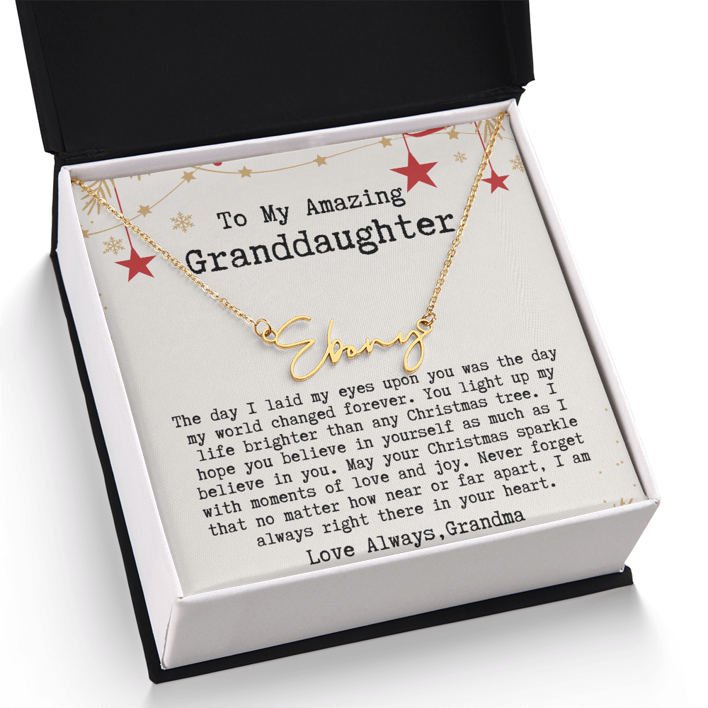 Personalized Christmas Gift from Grandma to Granddaughter - Signature Style Name Necklace