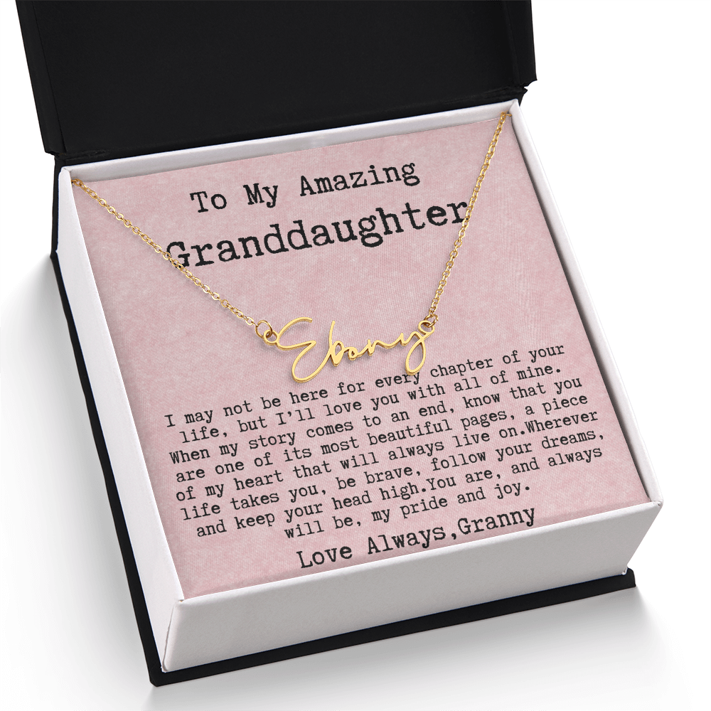 Personalized Birthday Gift for Granddaughter – Custom Signature Style Name Necklace – Unique Name Plate Necklace from Granny