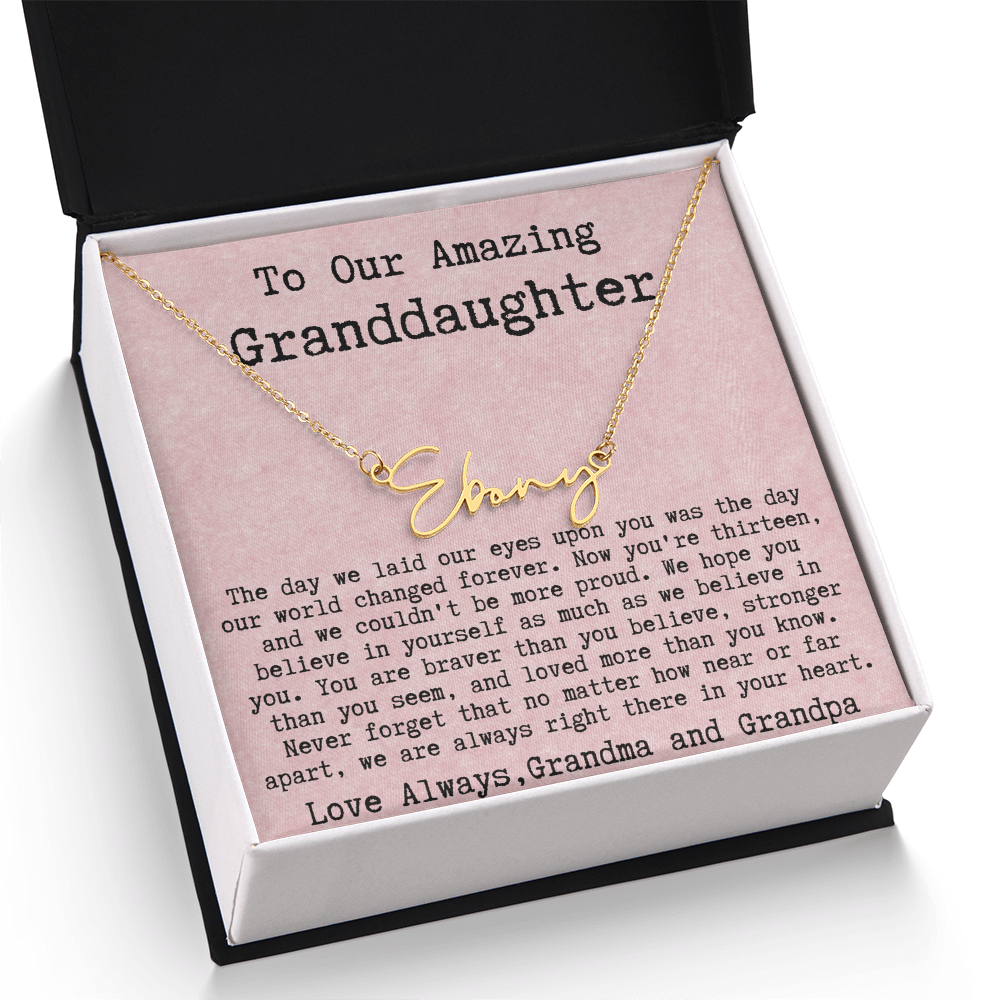 Personalized 13th Birthday Gift for Granddaughter from Grandpa and Grandma - Signature Style Name Necklace
