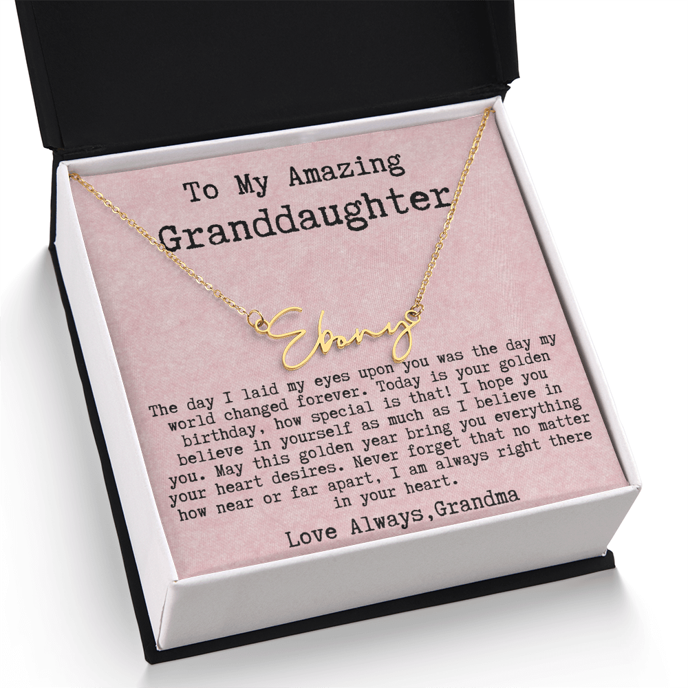 Personalized Golden Birthday Gift from Grandma to Granddaughter - Signature Style Name Necklace