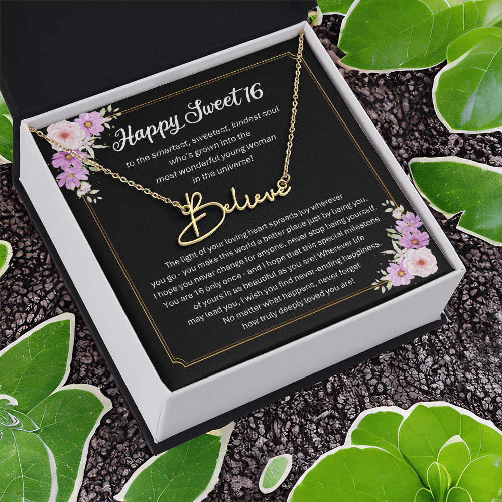 Personalized Sweet 16 Birthday Gift – Custom Signature Style Name Necklace – Unique Name Plate Necklace for Granddaughter from Grandma or Daughter from Mom