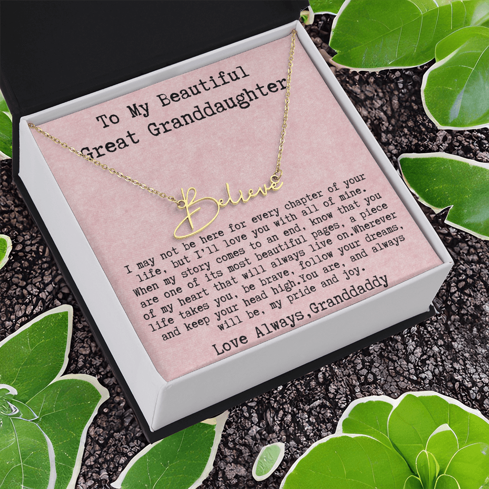 Gift for Great Granddaughter from Granddaddy - Signature Style Name Necklace
