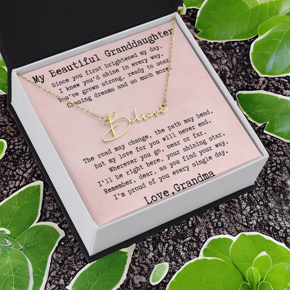 Personalized Birthday Gift for Granddaughter – Custom Signature Style Name Necklace – Unique Name Plate Necklace from Grandma