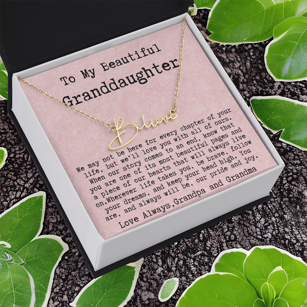 Personalized Gift for Granddaughter from Grandpa and Grandma - signature style name necklace