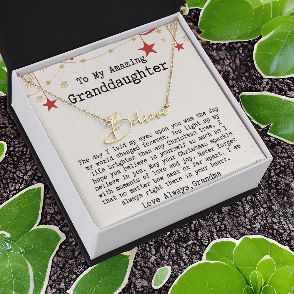 Personalized Christmas Gift from Grandma to Granddaughter - Signature Style Name Necklace