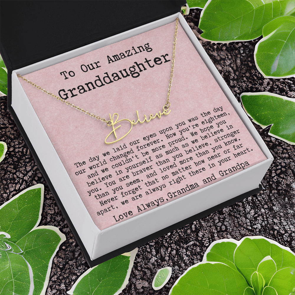 Personalized 18th Birthday Gift for Granddaughter from Grandma and Grandpa - Signature Style Name Necklace