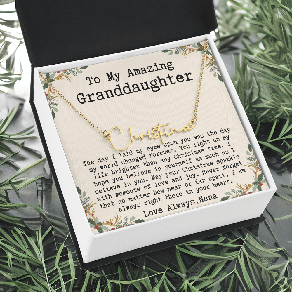 Custom Christmas Gift from Nana to Granddaughter - Signature Style Name Necklace