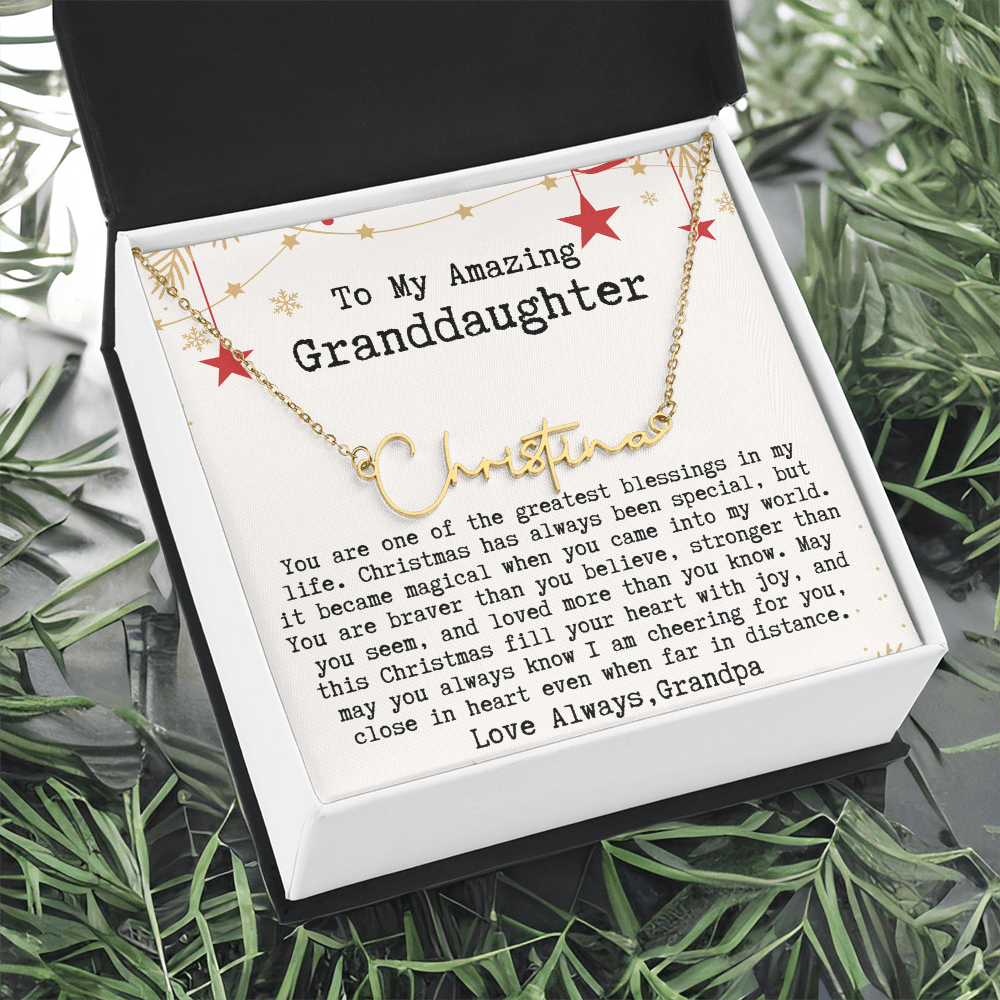 Personalized Christmas Gift from Grandpa to Granddaughter - Signature Style Name Necklace