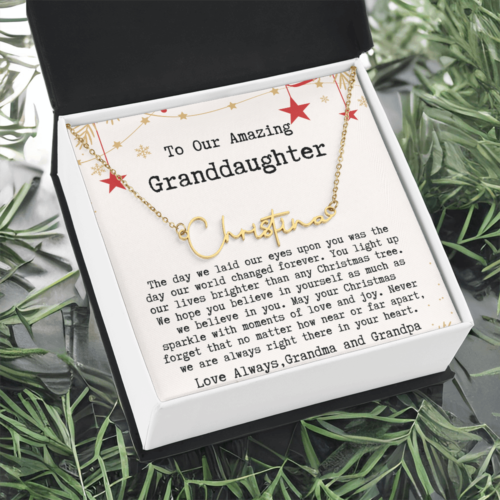 Personalized Christmas Gift from Grandma & Grandpa to Granddaughter - Signature Style Name Necklace
