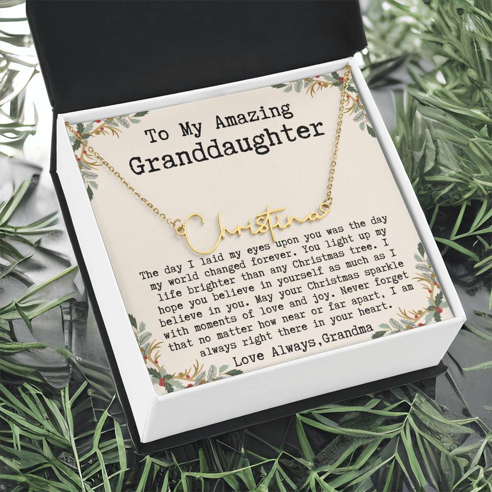 Custom Christmas Gift from Grandma to Granddaughter - Signature Style Name Necklace