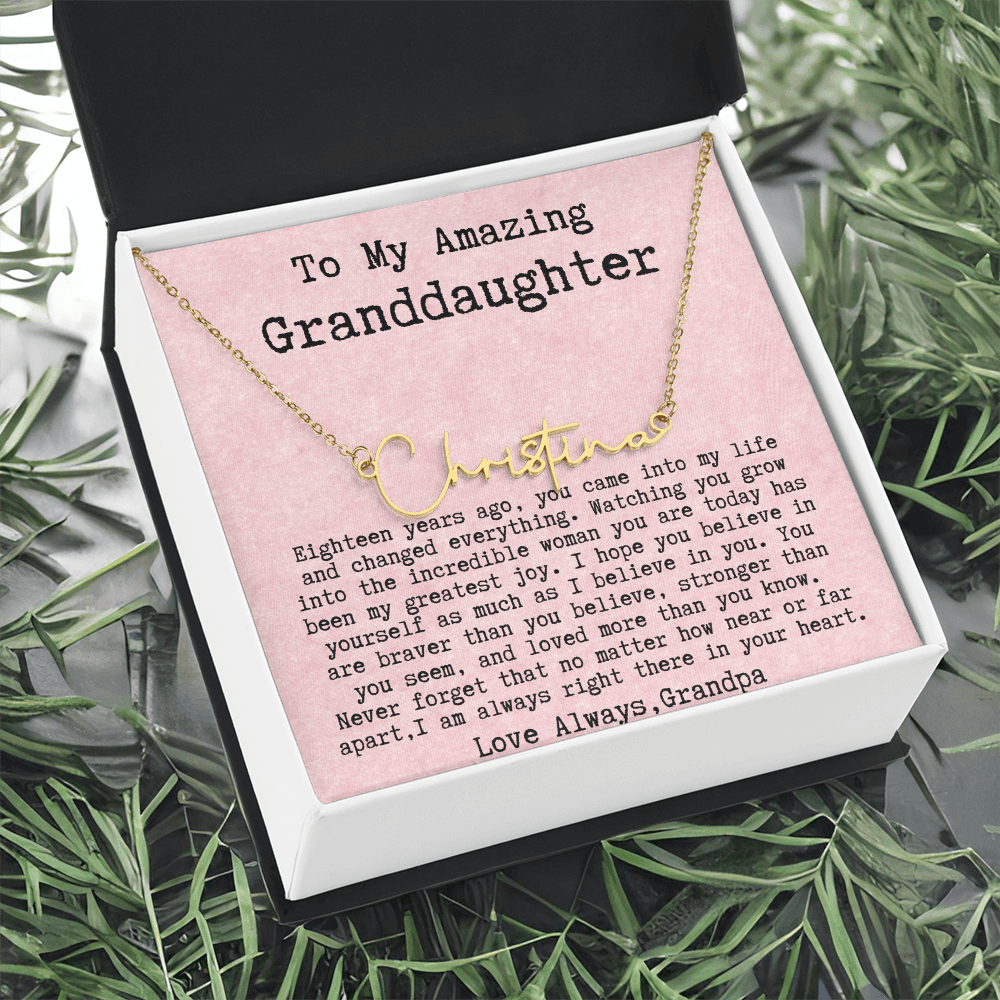 Personalized 18th Birthday Gift for Granddaughter from Grandpa - Signature Style Name Necklace