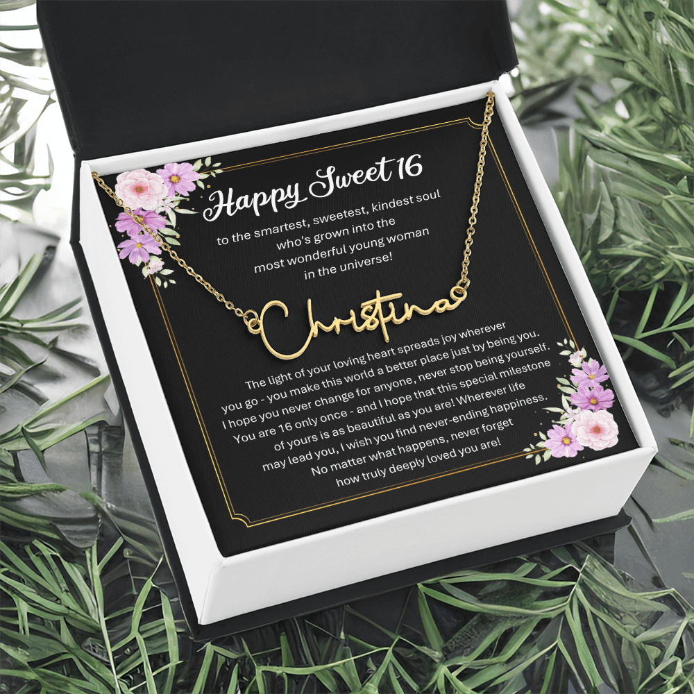 Personalized Sweet 16 Birthday Gift – Custom Signature Style Name Necklace – Unique Name Plate Necklace for Granddaughter from Grandma or Daughter from Mom