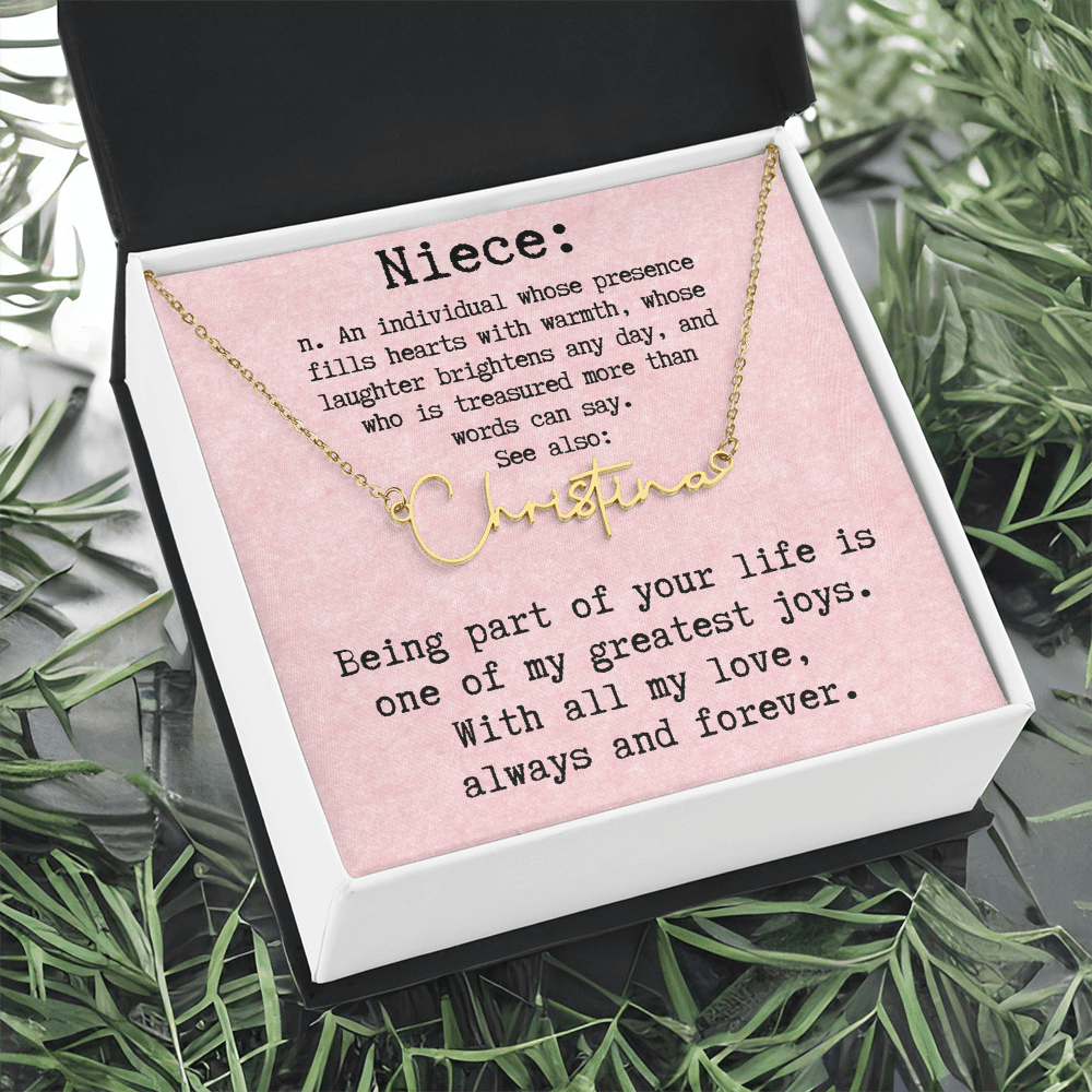 Personalized Birthday Gift for Niece – Custom Signature Style Name Necklace – Unique Name Plate Necklace Birthday Present from Aunt