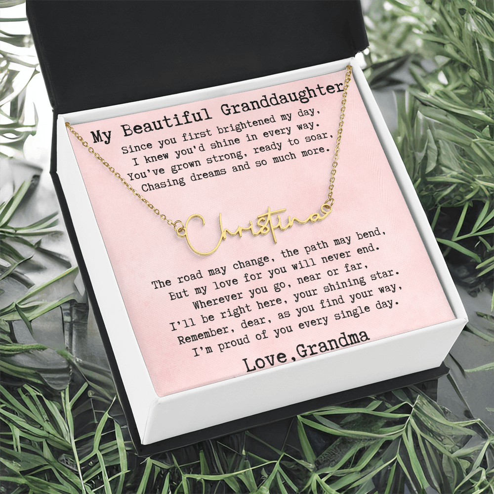 Personalized Birthday Gift for Granddaughter – Custom Signature Style Name Necklace – Unique Name Plate Necklace from Grandma